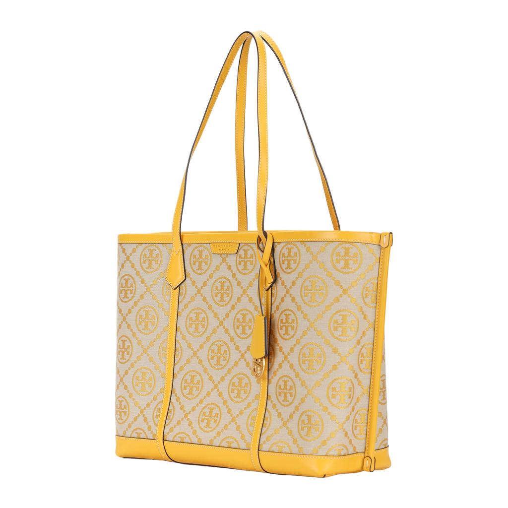 Tory Burch Perry Monogram Large Capacity Jacquard Leather Tote Shoulder Bag Women Tote Bags Yellow 83312-703