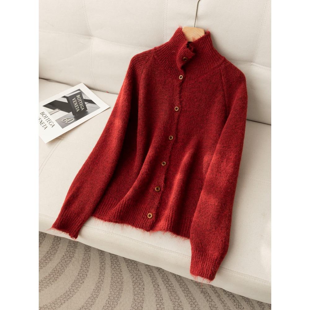 DIMANAF 2025 Sweaters Buttons Turtleneck Cardigan Autumn Solid Women Knitting Loose