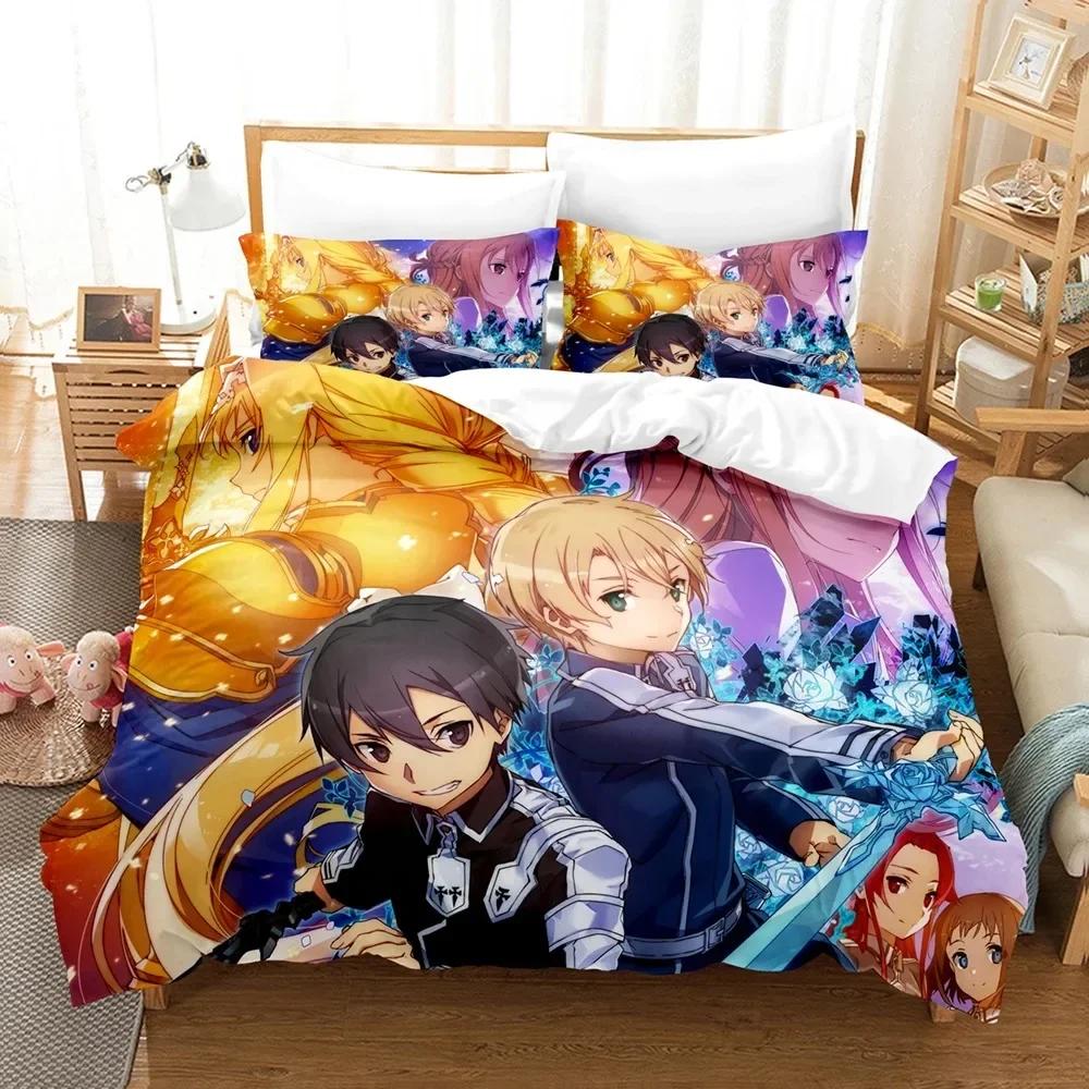 3D Anime Sword God Domain Bedding Set Printed Bed Set With Pillowcase Bed Duvet Cover Soft Single Double Queen Super King Size