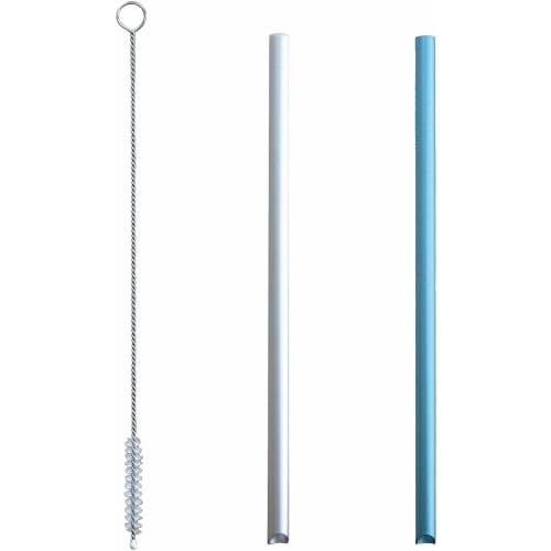 Idea Sekikawa Aluminum Cool Straws, Short, Set of 2, Blue, with Cleaning Brush, Made In Japan