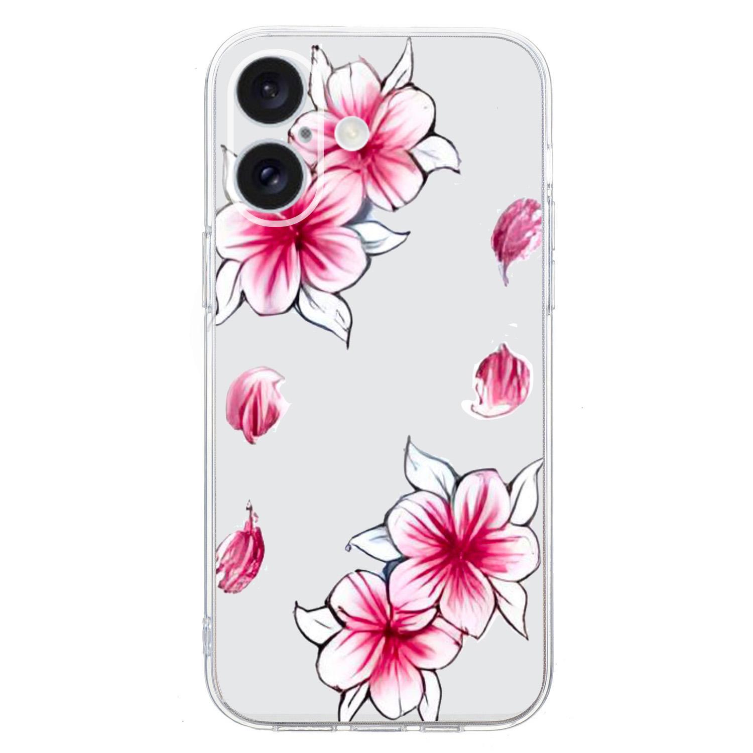 

For iPhone 16 Plus Case Pattern Print TPU Protective Phone Cover Cherry Blossom