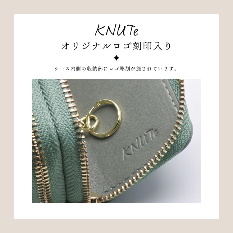 KNUTe Damen Doppeltes Smart Key Case, Platz für 2 Schlüssel, Echtes Leder, Beidseitig, Niedlich, Gedämpfte Farbe, Narbiges Leder, Reißverschlussabdeckung, Karabiner