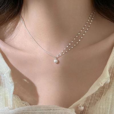Pearl Necklace Women's Personality Neck Chain Light Luxury Niche Design Pendant Clavicle Chain Birthday Gift Jewelry
