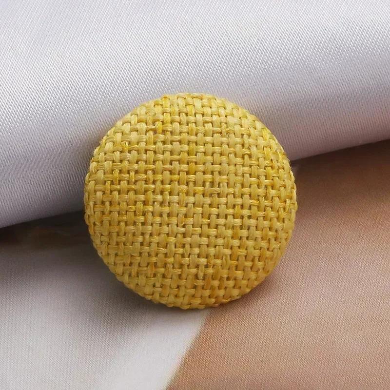 30Pcs Meetee 15-30mm Colorful Cloth Covered Button Linen Fabric Round Metal Shank Buttons DIY Clothing Home Sewing Accessories