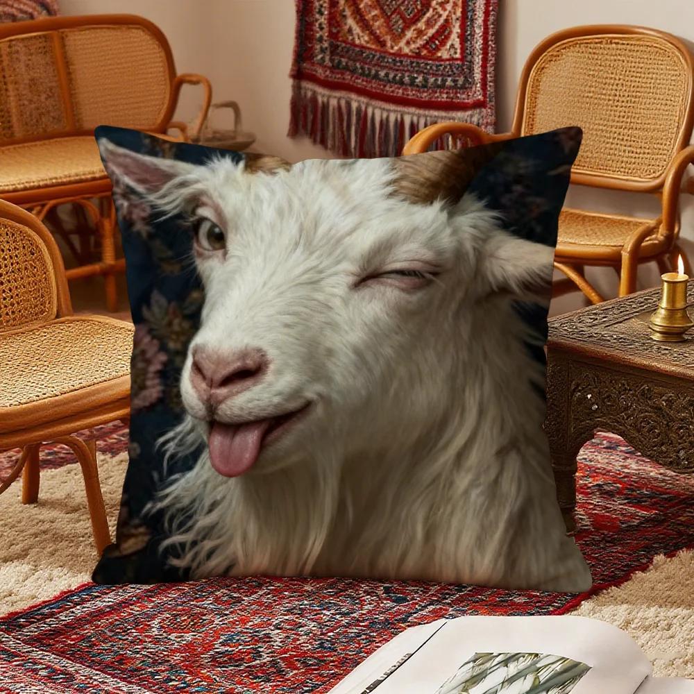 Spooky Goat Face 2D Cushion Cover Bedroom Living Room Sofa Christmas Decorations Soft Pillowcase With Zipper