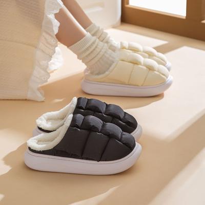 Fashion Comwarm New Fashion Plush Slippers For Woman Man Bread Shoes Winter Warm Thick Platform Waterproof Slippers Outdoor Home Shoes