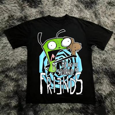 Vintage Invader Zim Cartoon Print Short Sleeve T-Shirt Retro Unisex Graphic Tee 90s Nostalgia Summer Daily Wear Cool Top