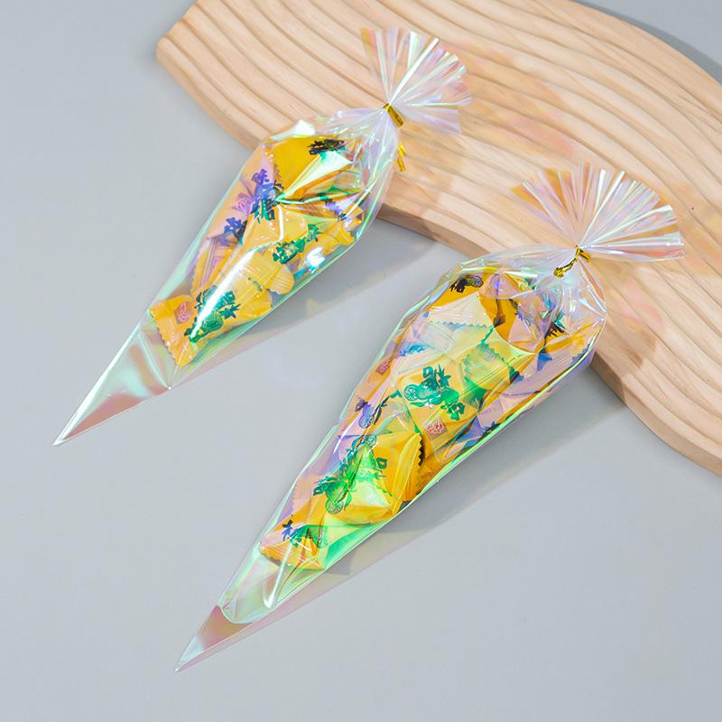 Dazzling Gradient Rainbow OPP Triangle Candy Gift Bags - 50 Pieces
