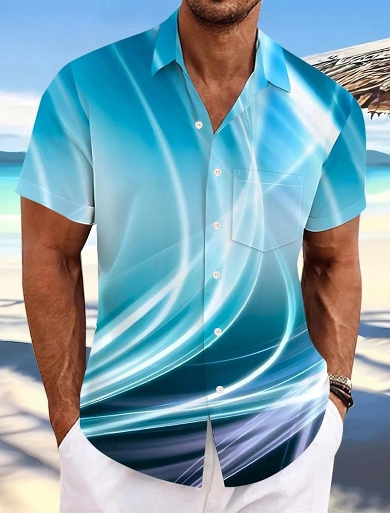 Men's Geometric Line Abstract Art Shirt Summer Shirt Button Up Shirt Short Sleeve Fashion Summer 3D Print Casual Shirt