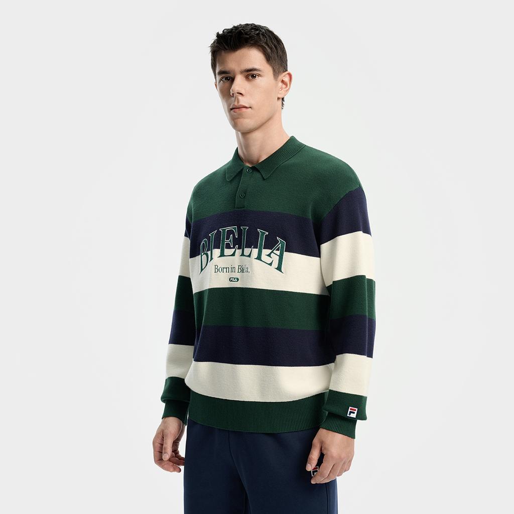 Fila Tennis Fashion Classic Retro Sports Leisure Striped Loose Versatile Comfortable Knitted Sweater Men sweater Pine-Green A11M543406FDG