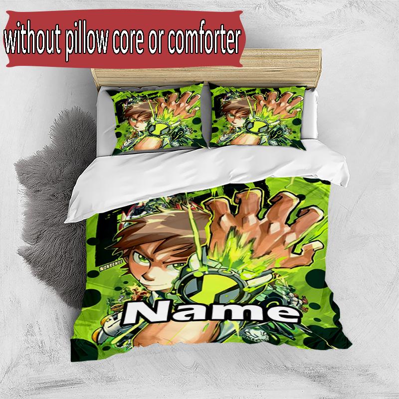 3pcs Duvet Cover Set (1*Duvet Cover + 2*Pillowcase, Without Core), Custom Name Ben 10 Cartoon Pattern Bedding Set, Home Bedroom Decor Gift