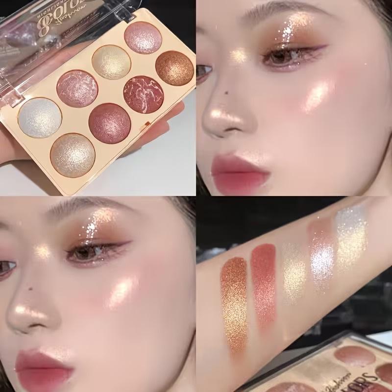 8-Color Highlight Contour Eyeshadow Palette Ultra-Fine Glitter, Moisturizing Luster, Buildable and Waterproof Blush Eyeshadow Multi-use Powder
