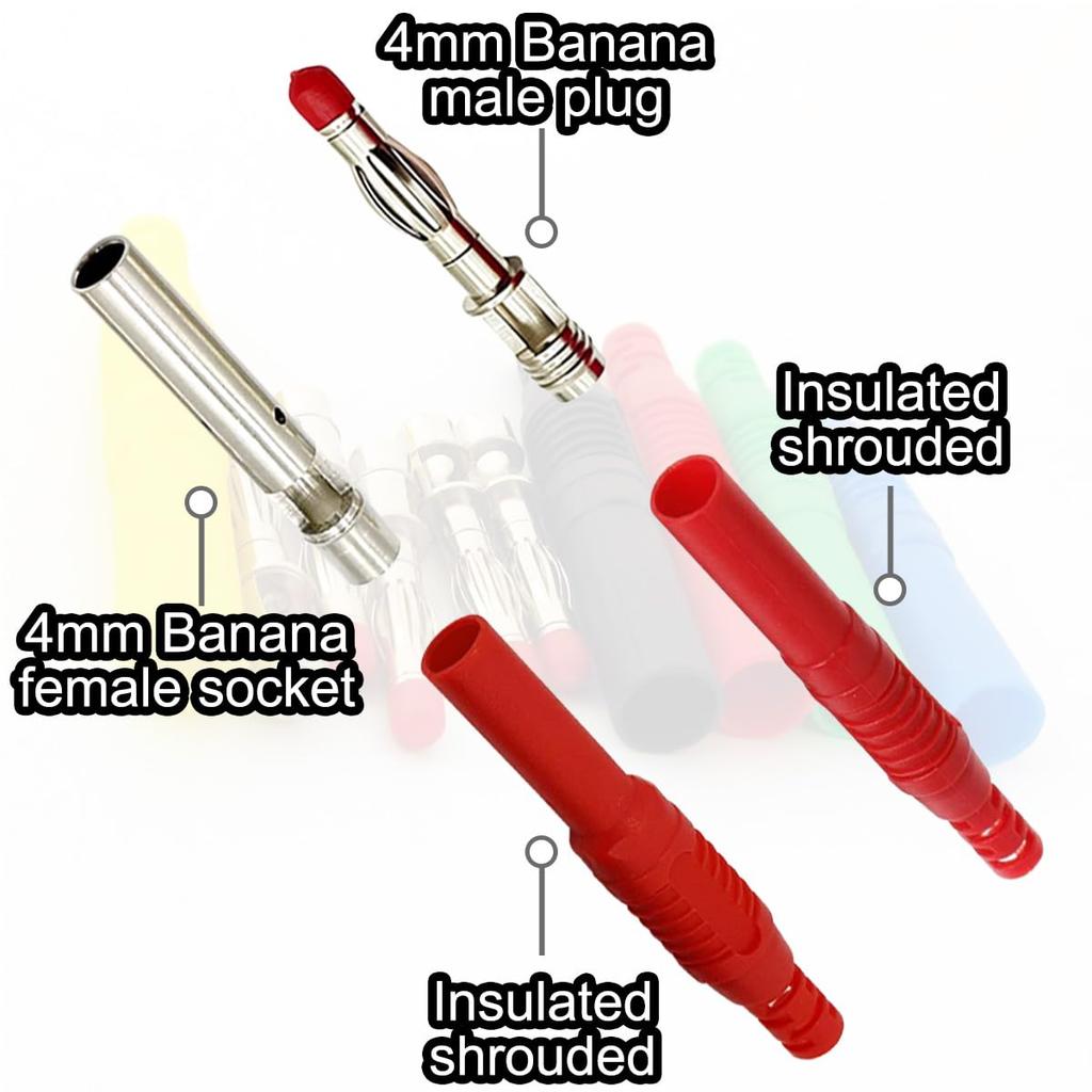 JYUNJOENG 5 Colors 4mm Banana Plugs with Insulation and Safety Pack of 10 Shielding,