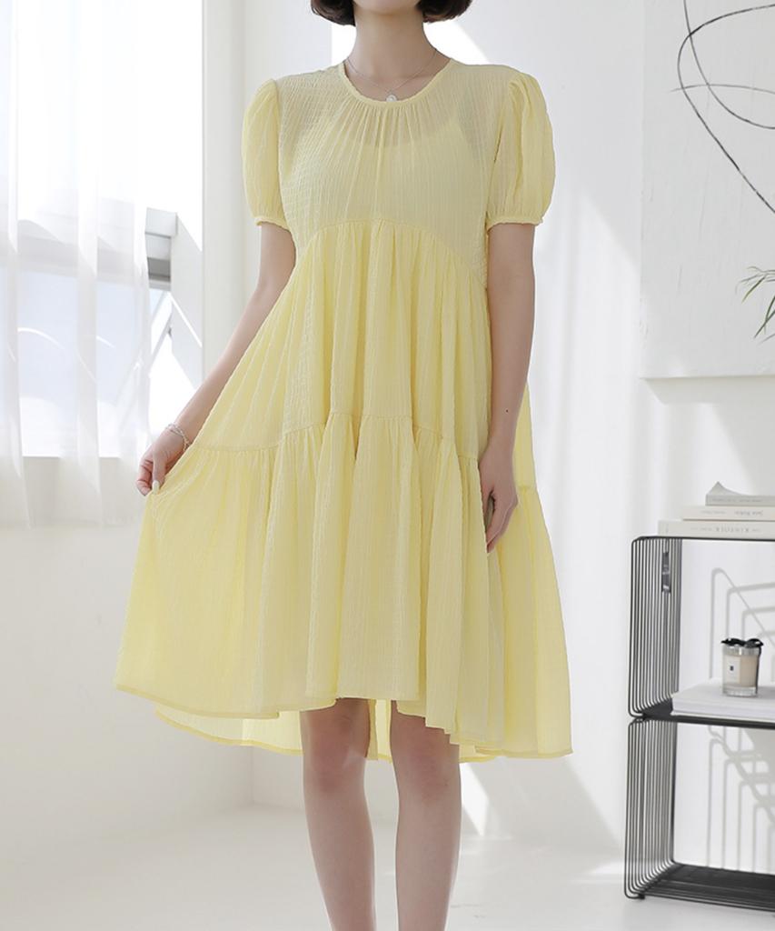 Ppaeppae Back Ribbon Shoulder Puff Midi Dress