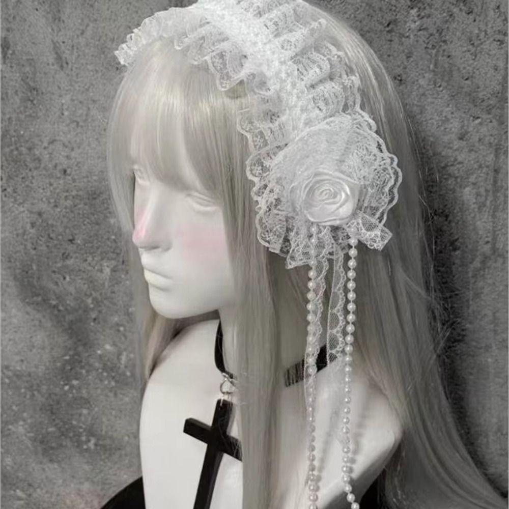 Frilled Lace Headband Rose Flower Frilled Headdress New Gothic Lolita Headband  Women Hair