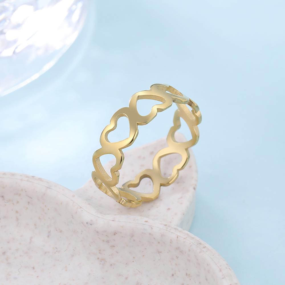 Women's Heart Ring Stainless Steel Gold Wedding Rings Romantic Jewelry Valentine's Day Gift