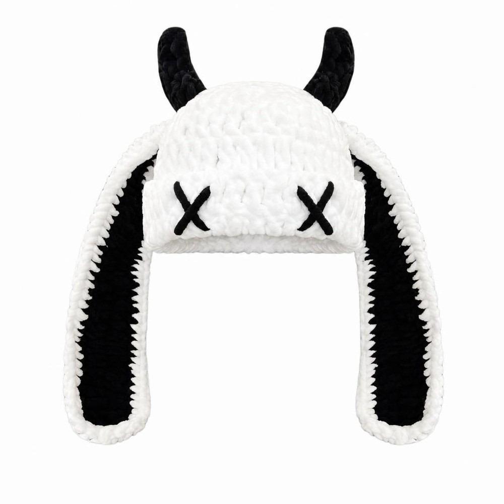 Soft Warm Little Devil Long Ears Cap Elastic Knit Warm Windproof Cap Cold Weather Wear