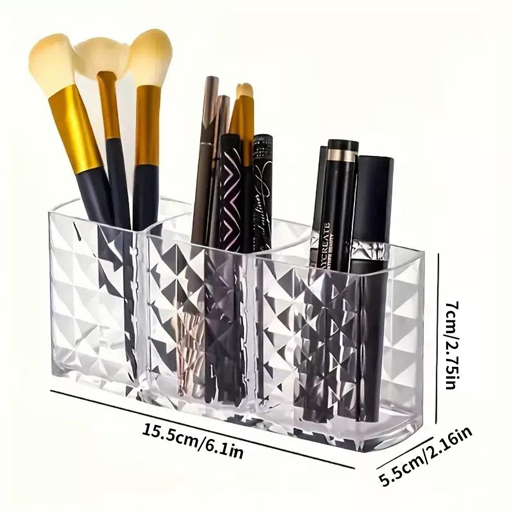 

Small 3 Slot Makeup Caddy Desk Organizer for Eyebrow Pen Lipstick Eyeliner And Pens Clear Plastic Makeup Holder for Vanity Desk M&3