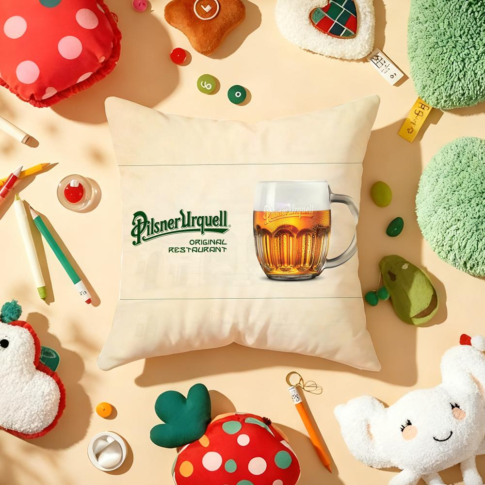 P-Pilsner-U-Urquells Beer Brand Cushion Cover Plush Fabric Soft Double-Sided Printed Sofa Warm Winter Home Gift Pillow Cover