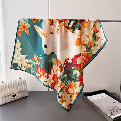 Hualin Weißes Kaninchen Druck Simulation Seidenschal Quadratischer Schal Premium Stola Vielseitiger Hals Kleiner quadratischer Schal Kopftuch Weiblich