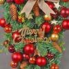 Christmas Teardrop Door Swag, Upside Down Hanging Wreath with Burlap Bow, Xmas Balls & Pine Cones, Farmhouse Front Door Holiday Wall Decor