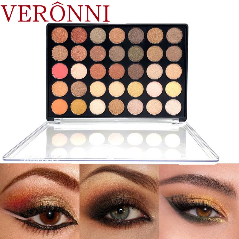 

VERONNI 35-цветные тени для век прозрачная коробка Earth Color Дымчатый макияж Большая пластина Многоцветный матовый перламутровый макияж Комбинированная палитра теней для век