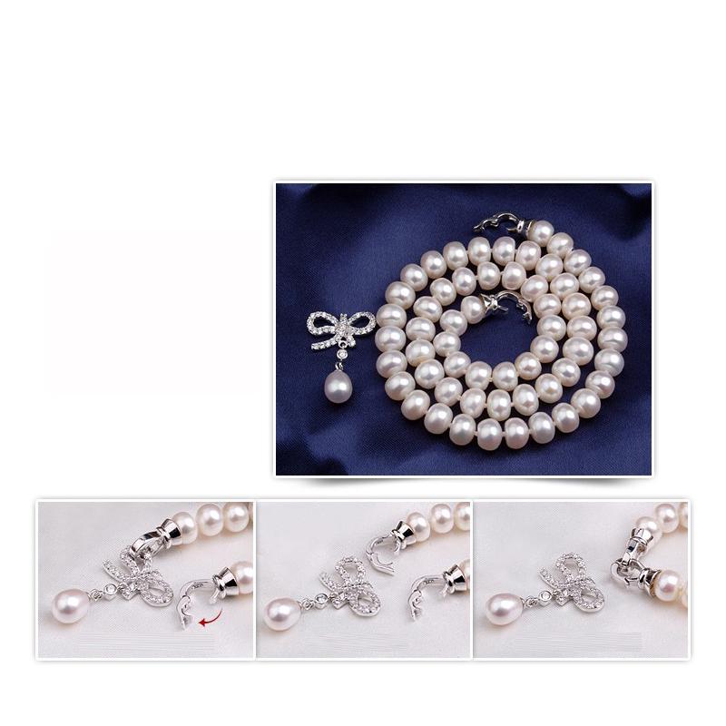 LSOOYH Colar de pérolas de água doce natural com laço boêmio para mulheres moda festa joias de pérolas