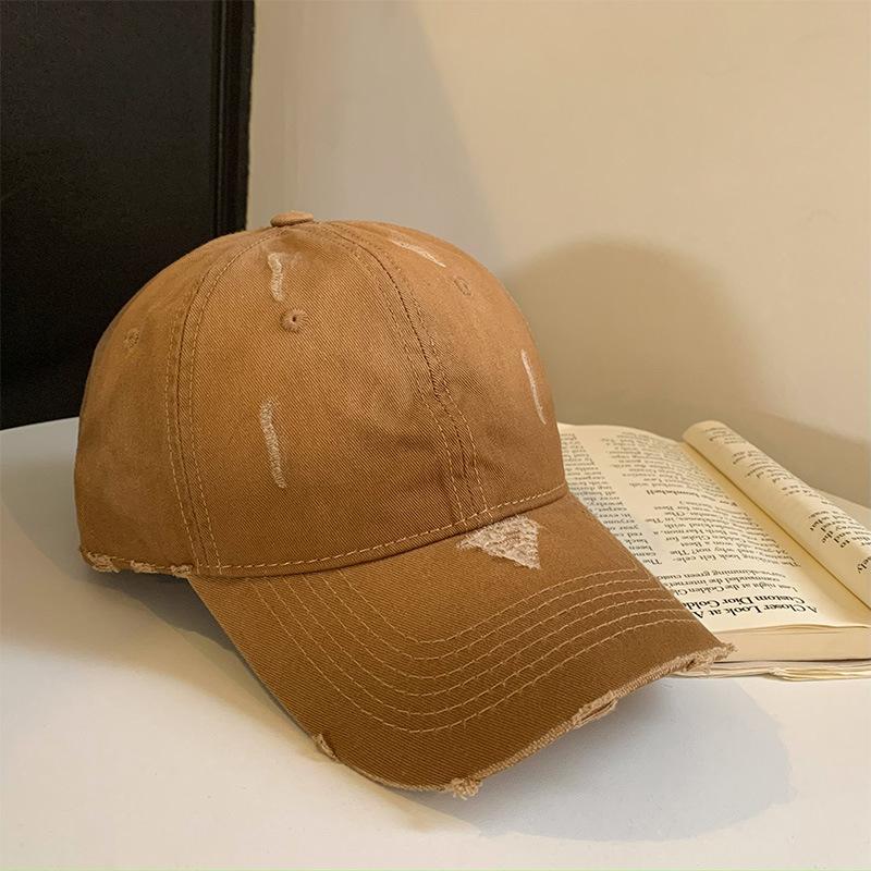 American Ripped Pink Baseball Cap Women'S Wide Brim Showing Face Small Cap Enlarged And Deepened Large Head Circumference Hat