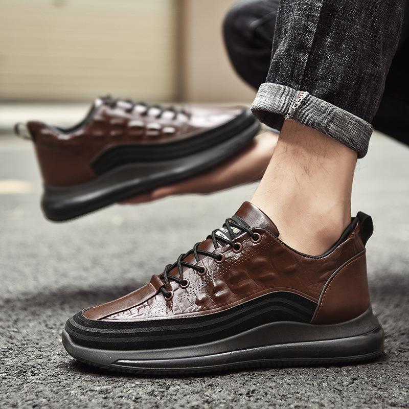 Spring New Crocodile Pattern Leather Shoes Casual Sports Shoes Men's Versatile Breathable Internet Celebrity Tide Shoes Douyin Same Style