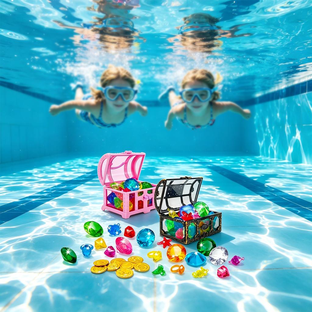Summer-Appropriate Children's Pool And Diving Pool Toys, Diving Game Treasure Chest Toy Set.