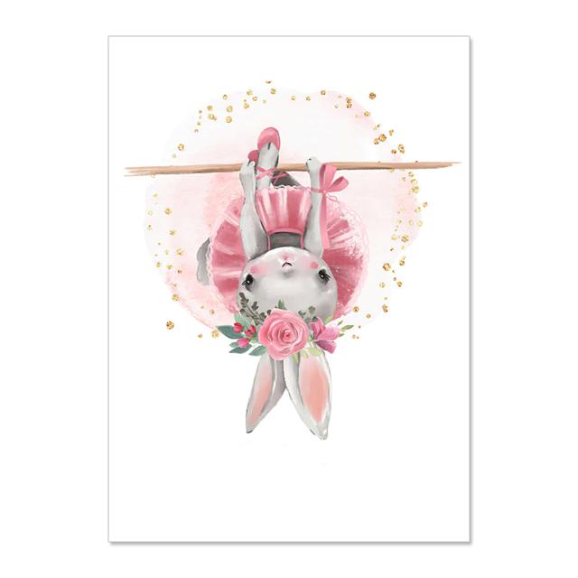 Cartoon Animal Bunny Girl Room Pink Wall Art Canvas Painting Nursery Posters And Prints Wall Pictures Baby Kids Room Décor No Frame