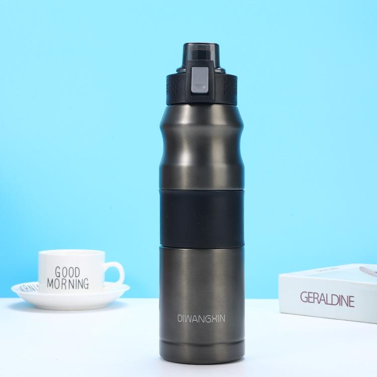 680ml Bounce Lid Sports Water Bottle 304 Stainless Steel Double Wall Vacuum Flask for Running Cycling 500ml/17oz
