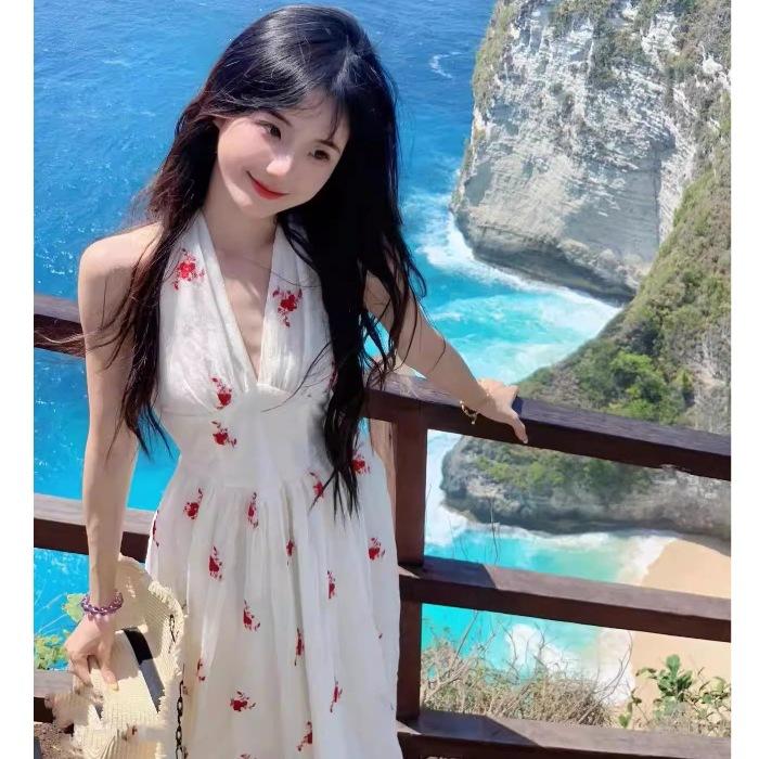 Sleeveless V-neck neck dress summer new gentle temperament waist thin dress fairy super fairy S