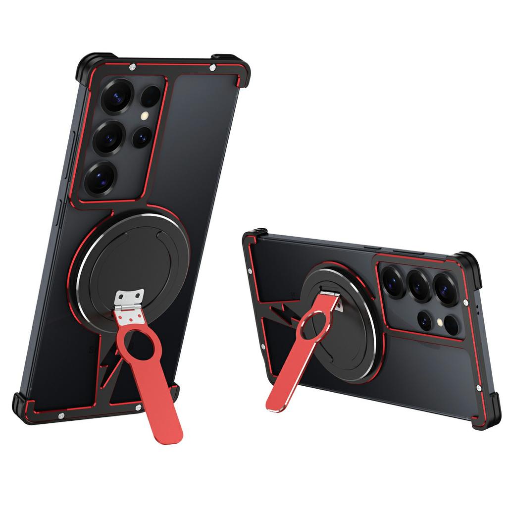 For Samsung Galaxy S25 Ultra Magnetic Case Aluminium Alloy Frameless Phone Cover with Kickstand