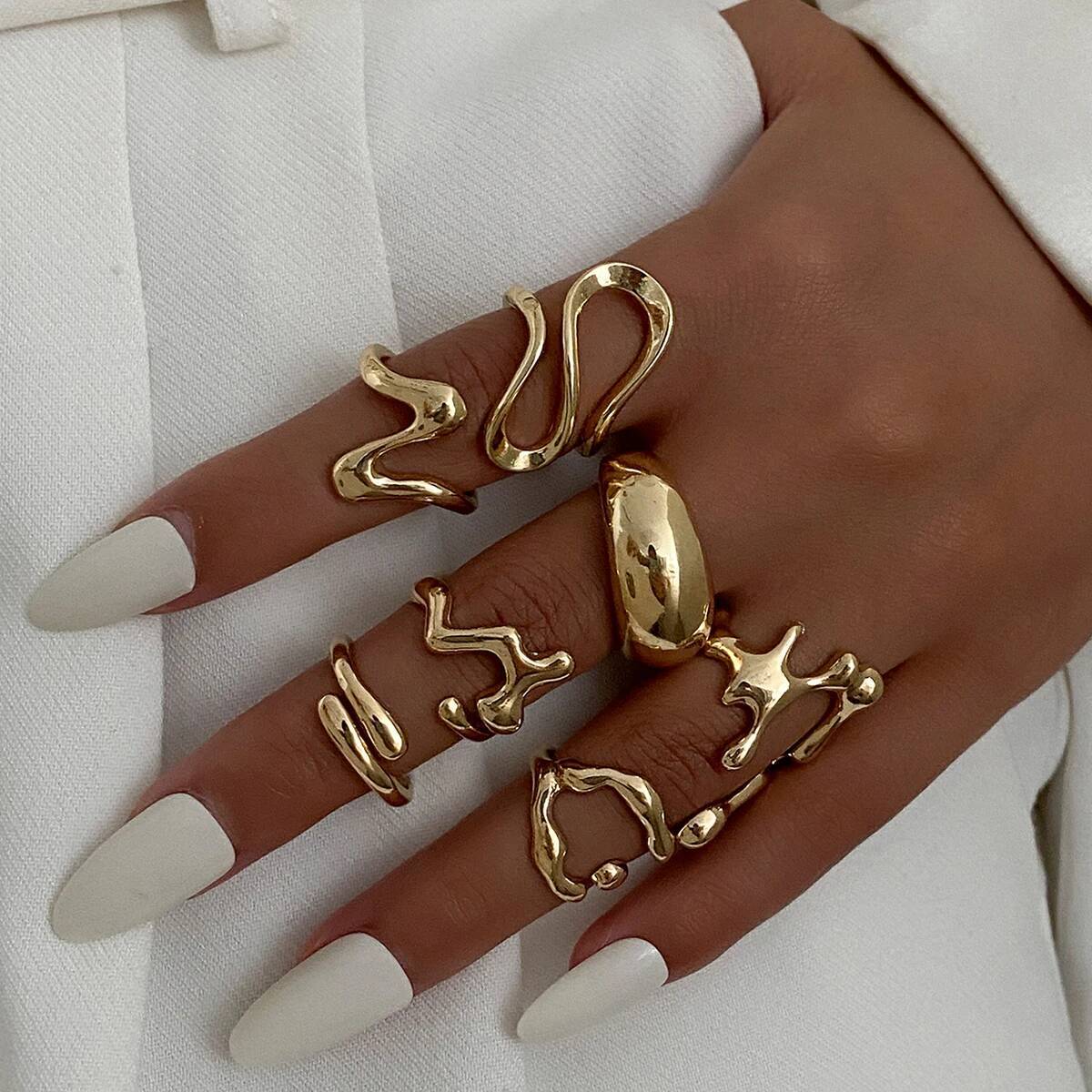 

Ingemark 7Pcs/Set Creative Irregular Open Adjustable Rings for Women New Trend Vintage Gold Color Lava Rings Couple Jewelry Gift
