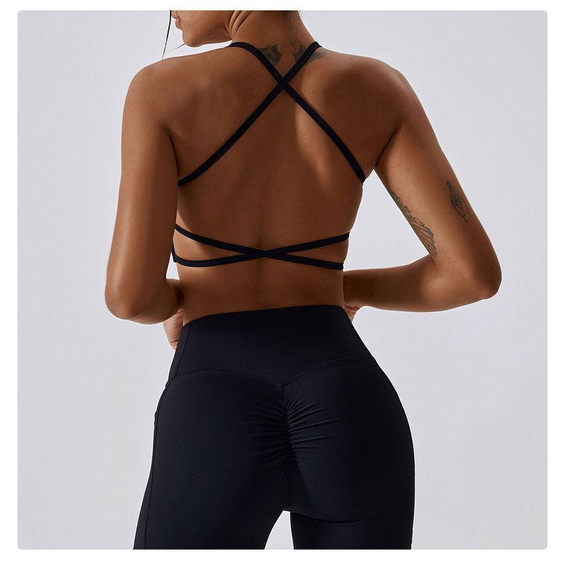 

Fashion Sports Underwear Women s Bubble Wrap Workout Top Bra Beautiful Back Big Chest Yoga Clothes Camisole Set Thin S Black
