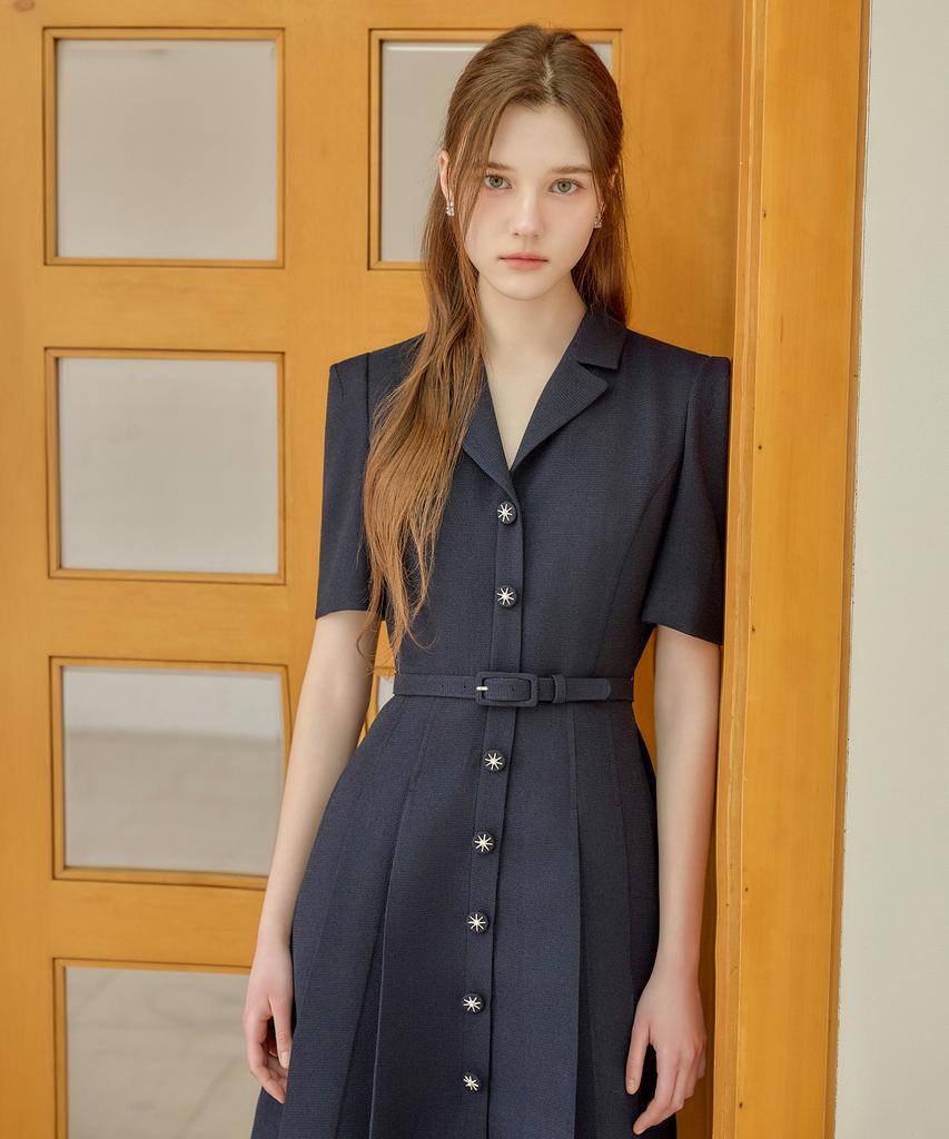 Julie And Kara 26Ss Calla141 Shebigins Giselle Tweed Dress Navy
