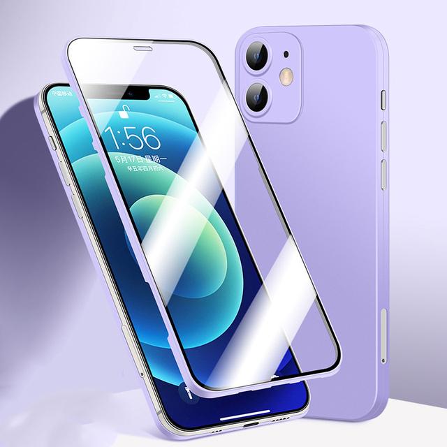 

Ультратонкий чехол с полным покрытием на 360° для Iphone 12pro Max 13mini Conque, чехол для Iphone 11pro X Xr Xs Max 11 Pro, крышка из закаленного стекла for iPhone X XS фиолетовый