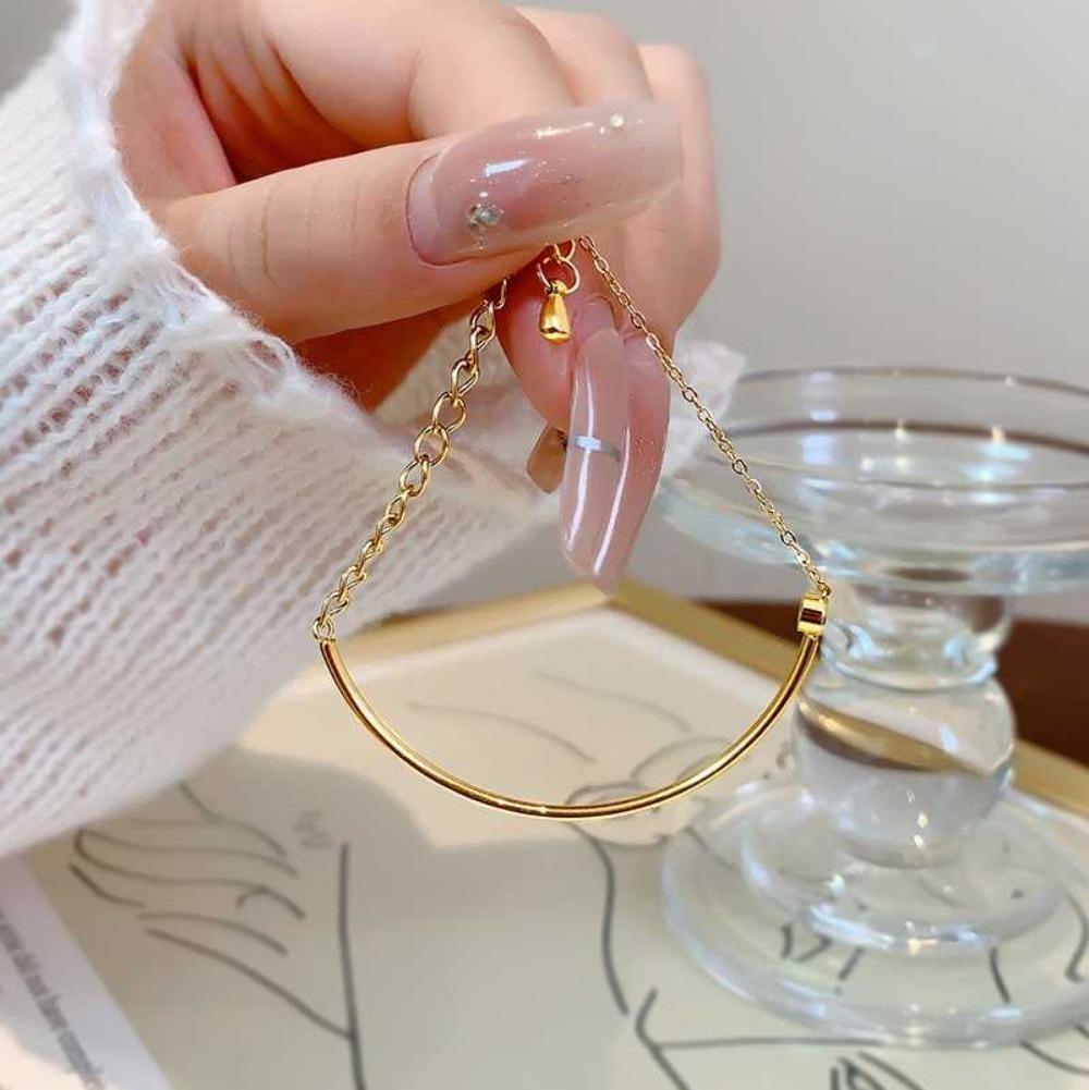 Trendy Minimalist Gold Color Half Bangle Splicing Bracelet Tiny Zircon Bracelets for Women Stainless Steel Daily Wear Jewelry