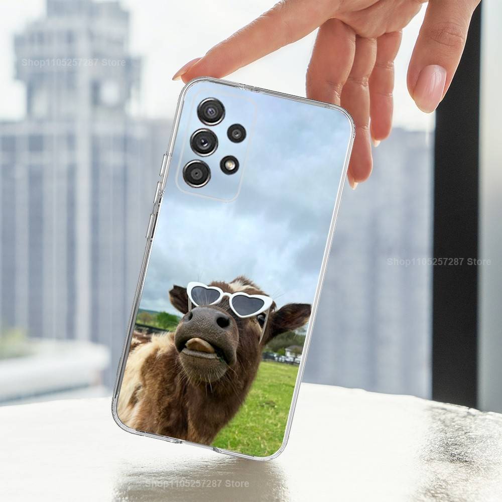 Animal Cute Dairy Cow Phone Case For Samsung Ultra,FE,A30,71,51,S9,10,20,Lite, S22,23,21,PIus,Transparent, Silicone