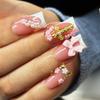 Fake Nails French Manicure Europe and America Wear Nail Drill Butterfly Nail Piece Nail Sticker Foreign Trade Short Square Nail 24 Pieces