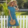 Polka Dot Dresses Ladies Short Sleeve Dresses Casual Round Neck Pullover Loose Dresses Pleated Beach Party Dress Plus Size