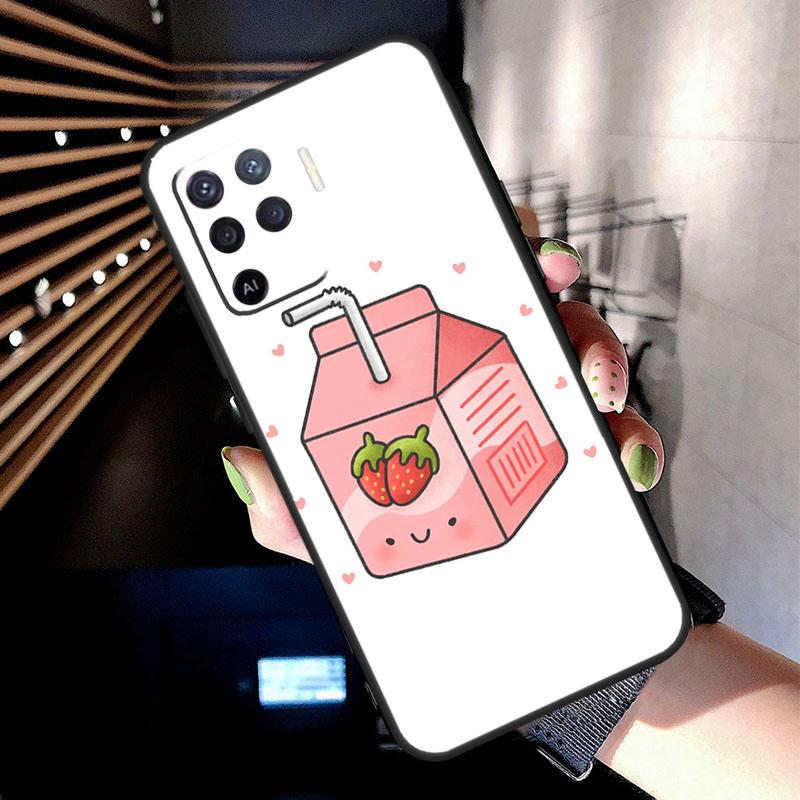 Cute Strawberry Milk Box Case For Oppo A78 A98 A18 A38 A58 A60 A80 A40 A77 A57 A17 A74 A54 A94 A96 A76 A16 A15 A5 Pro