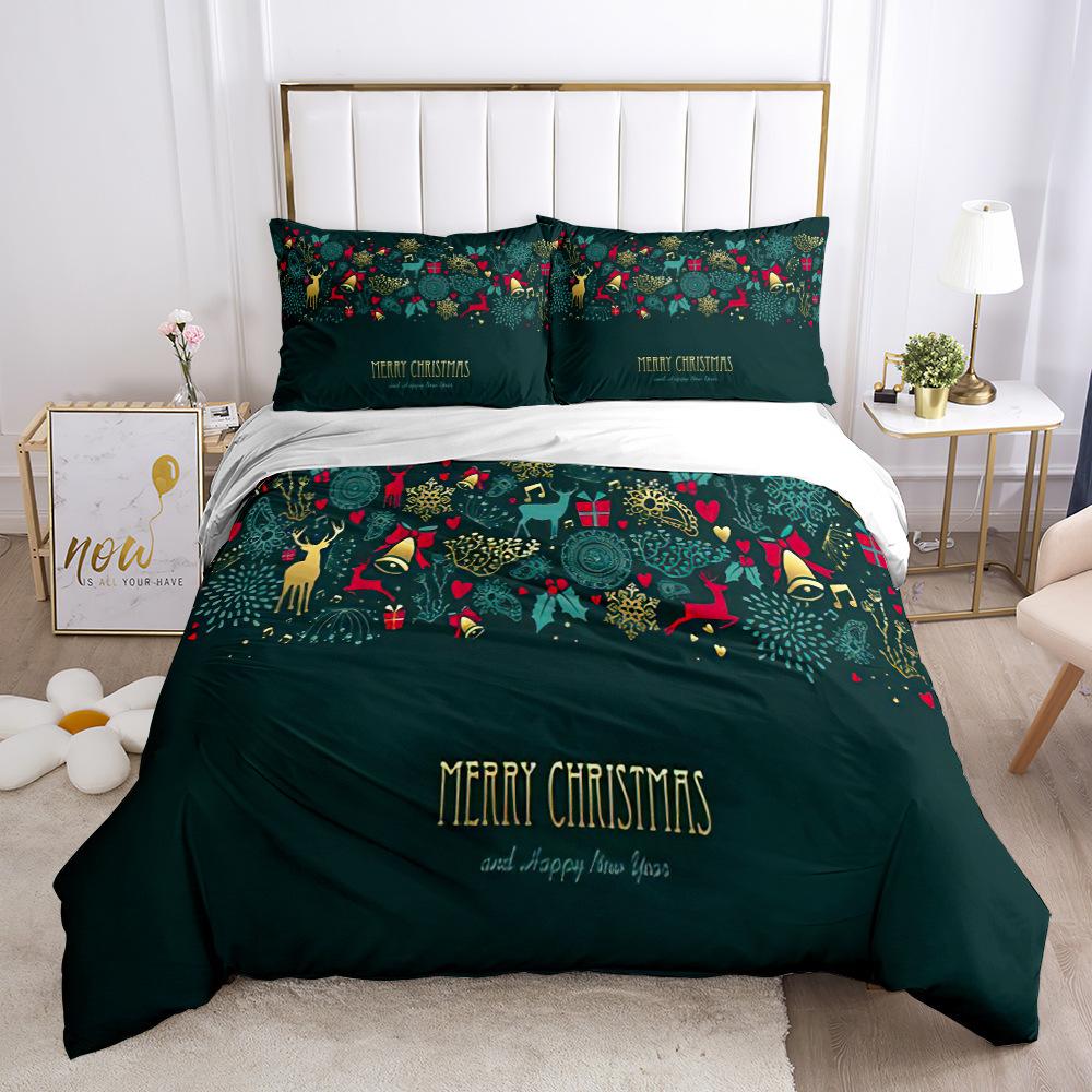Christmas Series Quilt Cover Pillowcase Digital Printing Three-Piece Set, Bedding