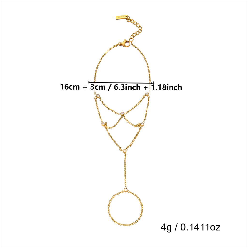 New Women Zircon Inlaid Multilayer Finger Ring Bracelet, Minimalist Exquisite Stainless Steel Bracelet Fashion Versatile Jewelry