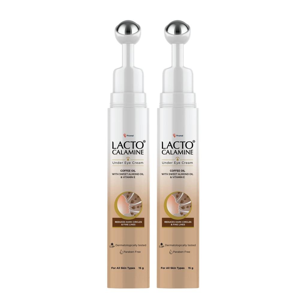 Lacto Calamine Under Eye Cream 15g Pack of 2 With Cooling Roller For Dark Circles, Fine Lines, Puffy Eyes, Hydrating & Brightening