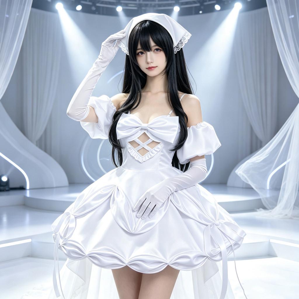Costume Cosplay Stage Alieno Con Vestito Bianco Smanicato a Palloncino Per Fan di Anime