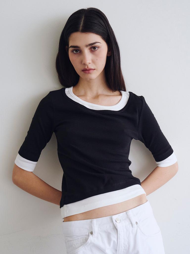 Weibeuyunion Layered Half Sleeve Top Black