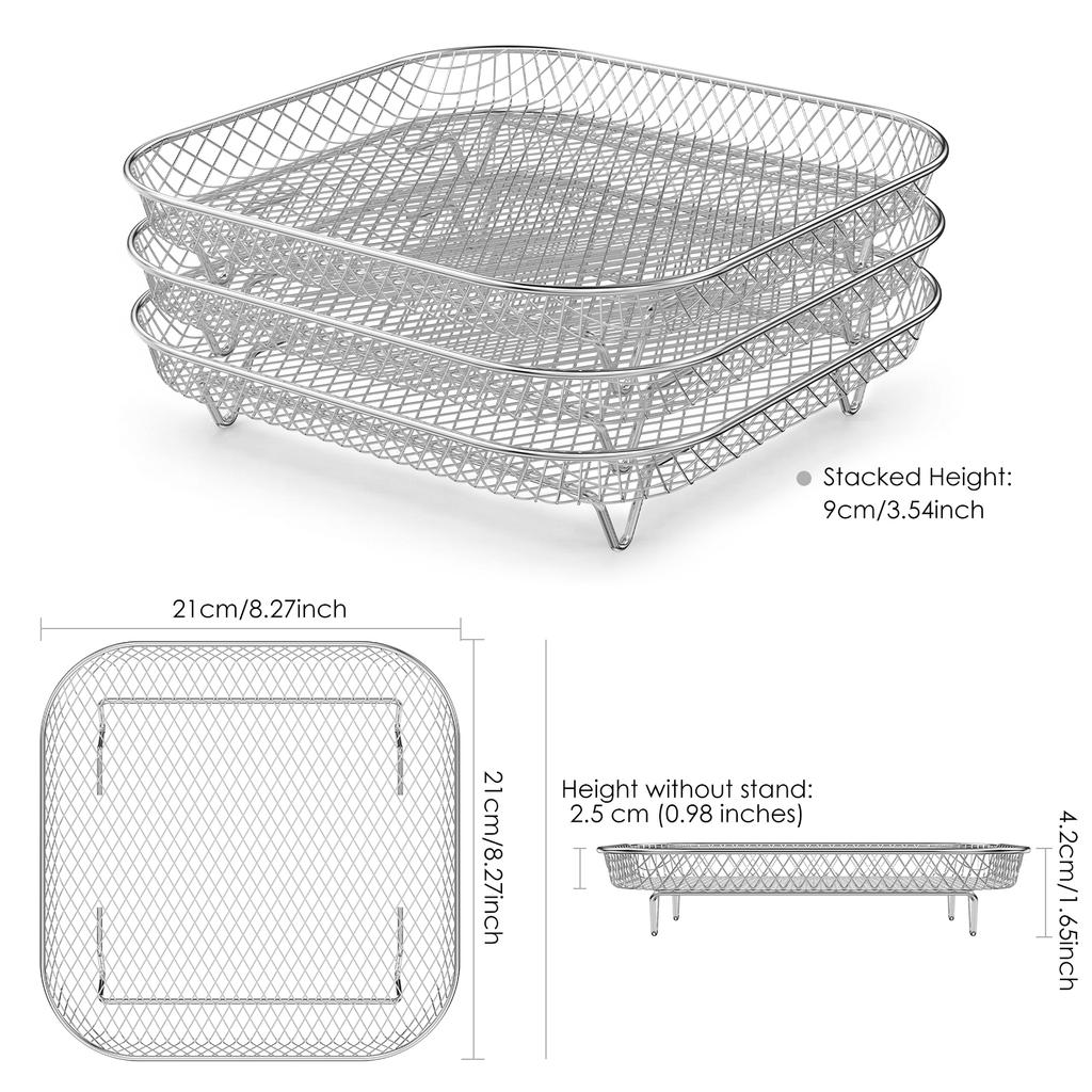 3Pcs Air Fryer Rack Drain rack Metal Oven Air Fryer Racks For Baking Stackable Grill Skewer Rack Fit All Airfryer Kitchen Gadget