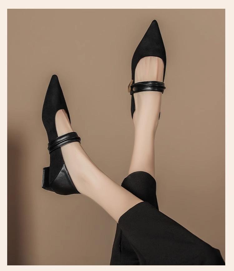 

French style with skirt temperament single shoes autumn style not tired feet high heels thick heel soft leather flats low heel 35